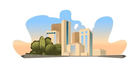 Cityscape, modern buildings skyscrapers isolated on white backgroundのイラスト素材