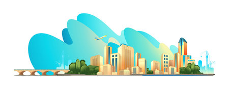 Cityscape, modern buildings skyscrapers isolated on white backgroundのイラスト素材