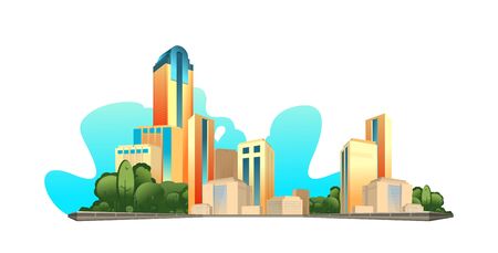 Cityscape, modern buildings skyscrapers isolated on white backgroundのイラスト素材