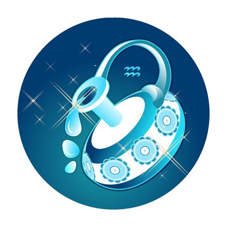 Aquarius zodiac astrological sign in round shape isolated on white background, in the Gothic style, horoscope with skulls, alchemy and occultism, vector illustrationのイラスト素材