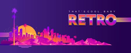 Retro futuristic virtual reality world, fictional landscape in 80s style, Sci-Fi Background vector illustrationのイラスト素材