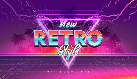 futuristic world of virtual reality, fictional landscape with space dimension portal in the 80s style, Retro fashion Sci-Fi Background vector illustrationのイラスト素材