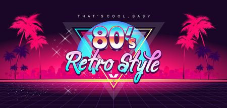 futuristic retro digital banner 80s style