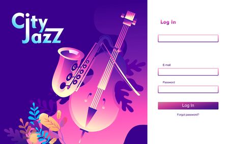 Page template for website, home page. Test screen. Authorization or account registration. For computer, horizontal vector illustration.のイラスト素材