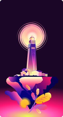 lighthouse soars on a rock in the darkのイラスト素材