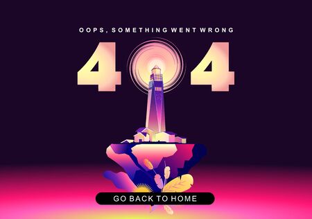 404 Page Not Found Error, illustration Beacon is surrounded by storm waves in retro graphic style, purple colors, Social network problems, documents, posters, web page, vector creative designのイラスト素材