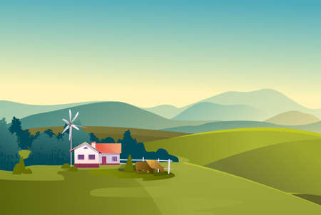 House in the countryside meadowsのイラスト素材