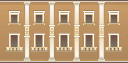 Seamless pattern For Architectural elements of buildings house exterior wall with windows, vector illustration, spreads horizontallyのイラスト素材