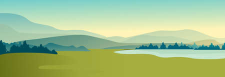 Summer landscape of meadow fieldのイラスト素材