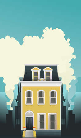 city building two storey houseのイラスト素材