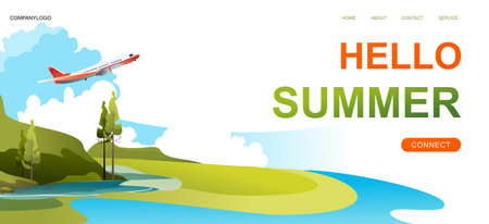 summer natural landscape concept bannerのイラスト素材