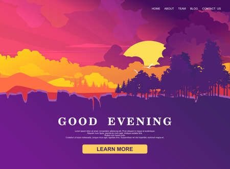 minimalistic natural landscape evening sunsetのイラスト素材