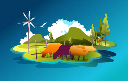 rural landscape summer ecologically clean pasturesのイラスト素材