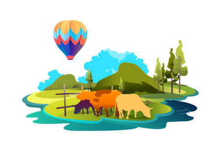 rural landscape summer ecologically clean pasturesのイラスト素材