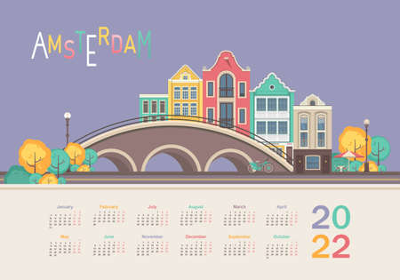 2022 english city calendar cozy city Amsterdamのイラスト素材