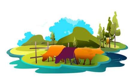 rural landscape summer ecologically clean pasturesのイラスト素材