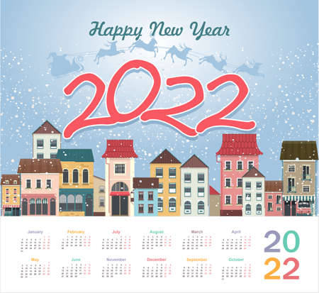 2022 english city calendar cozy cityのイラスト素材