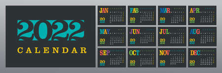 wall calendar 2022 black background setのイラスト素材