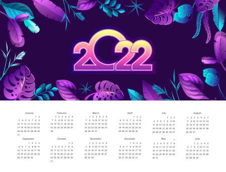 horizontal calendar 2022 tropical climateのイラスト素材