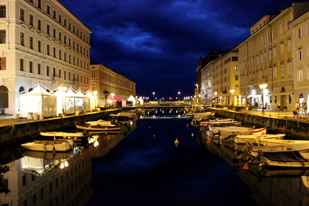 canals of Triest at nightの写真素材