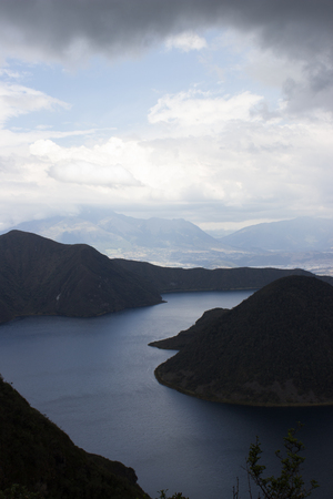 Views on the hike around vulcano lake cuicocha close to otavalo, ecuadorの写真素材