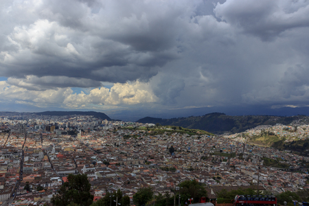 Aerial view over the capital of ecuador quitoの写真素材