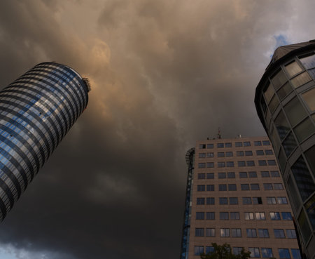 Modern buildings in jena thuringia with dramatic sky