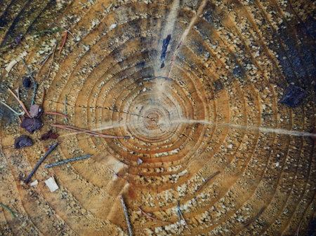 A closeup of a stump into nature at autumn