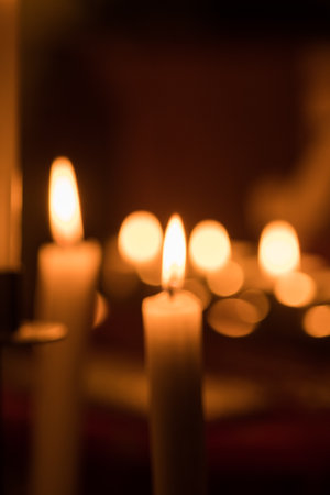 Cosy christmas decoration with candles in winter in Jenaの写真素材