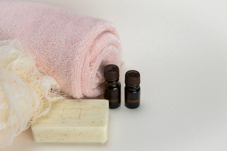 a set of accessories for an aromatic bath and SPA treatments at home without peopleの写真素材
