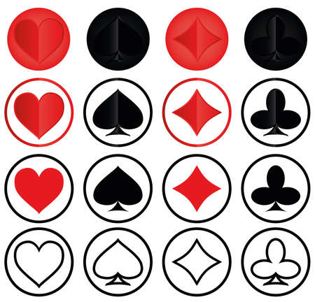 set of round playing card icons diamonds clubs hearts spades vector graphicsのイラスト素材