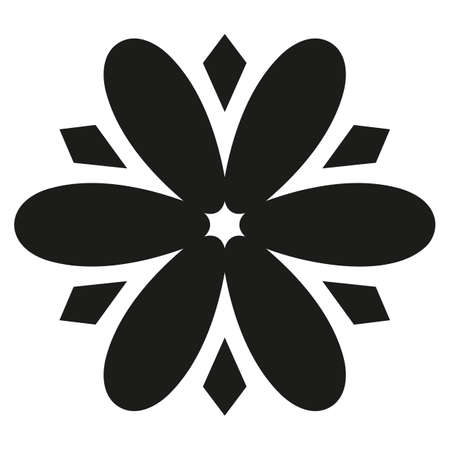 flower, black outline isolated on white background, radial design element, flat illustrationのイラスト素材