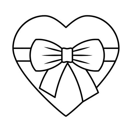 heart with bow black outline on white background, symbol of love, flat vector illustrationのイラスト素材