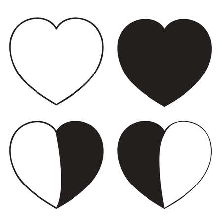 black outline of a heart, flat illustration of a love icon, design element isolated on a white background, valentines dayのイラスト素材