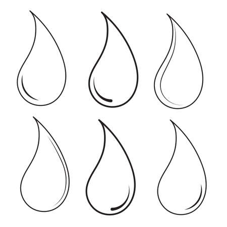 icon set water drop isolated on white background black outline flat illustration, vector graphics, design elementのイラスト素材