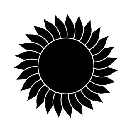 sunflower flower, black outline isolated on white background, radial design element, sun symbol, flat illustration, icon vectorのイラスト素材