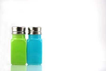 Salt &pepper shakers made from glass on witheの写真素材