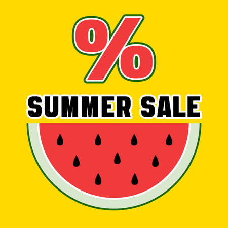 Summer Sale Banner Vector illustration. Watermelon Slice and a percent sign on bright yellow background.のイラスト素材