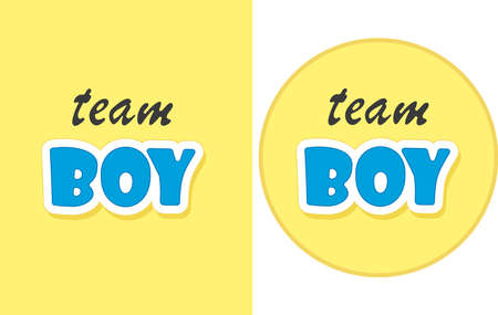 Team BOY Text for Gender Reveal Party. Two variants of bright colored vector card for Baby Shower.のイラスト素材