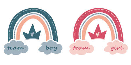 Team boy and Team girl. Baby shower cards. Hand drawn vector element design for gender reveal party.のイラスト素材