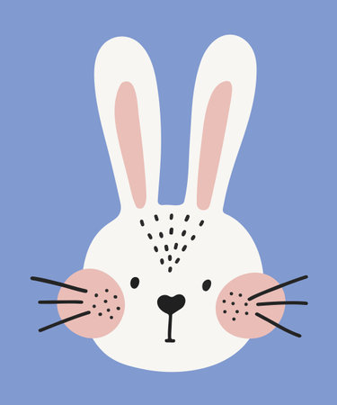 Cute rabbit face, vector flat hand drawn illustration. It's suitable for printing cards, poster, children dress, Easter paraphernalia.のイラスト素材