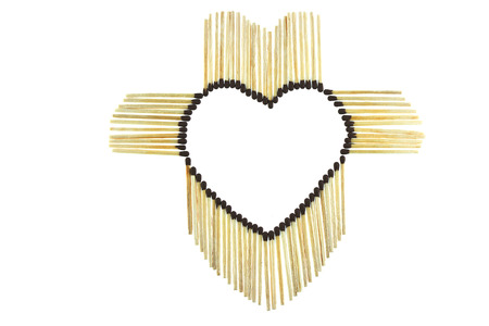Heart of matches on white backgroundの写真素材