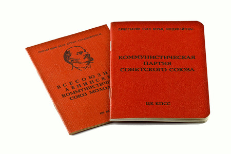 Soviet document  Komsomol and Party card, isolated on white のeditorial素材