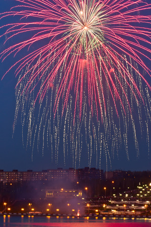 Holiday fireworks in the night skyの写真素材