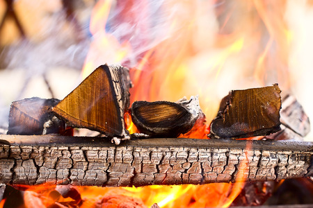 Firewood burning in the brazierの写真素材