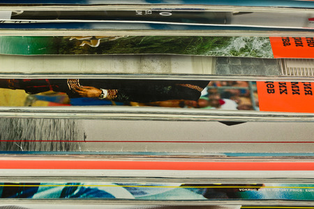 Background of several colorful magazinesの写真素材