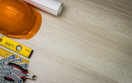 Copy Space Working Tool on wooden background. for your messageの写真素材