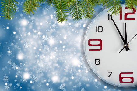 Christmas decoration with watches.  Copy space