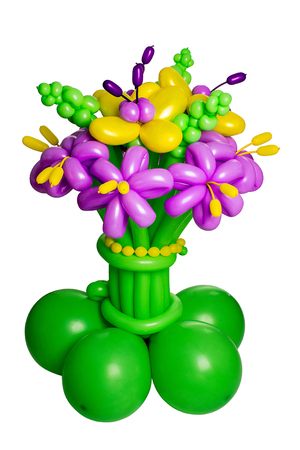 bouquet of flowers made of colored balloons isolated on white backgroundの写真素材