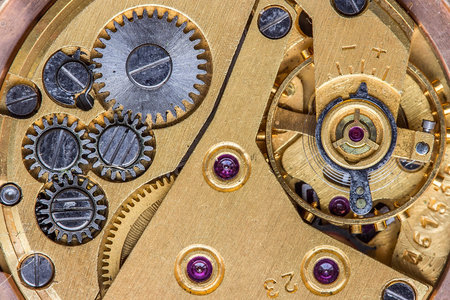 Old clockwork macro shot, top view
